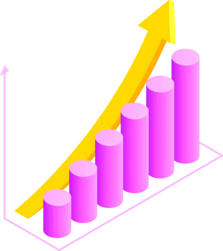 Bar graph with an arrow going up
