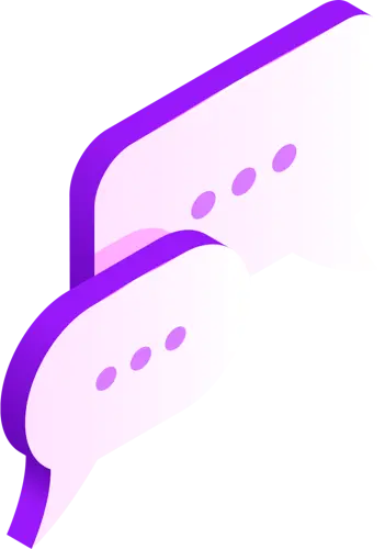 Two speech bubbles with dots in the center indicating a conversation